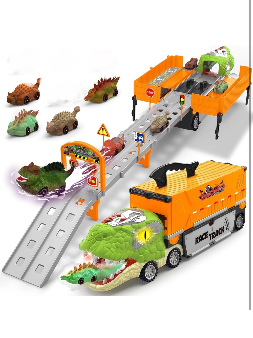 New Open Box Dinosaur Carrier Truck Race Track Toys for Kids 3-5, Large Toy Cars